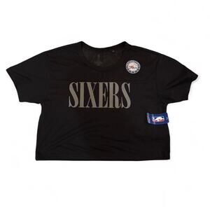 Nwt black and grey mesh Philadelphia 76ers crop tee, large